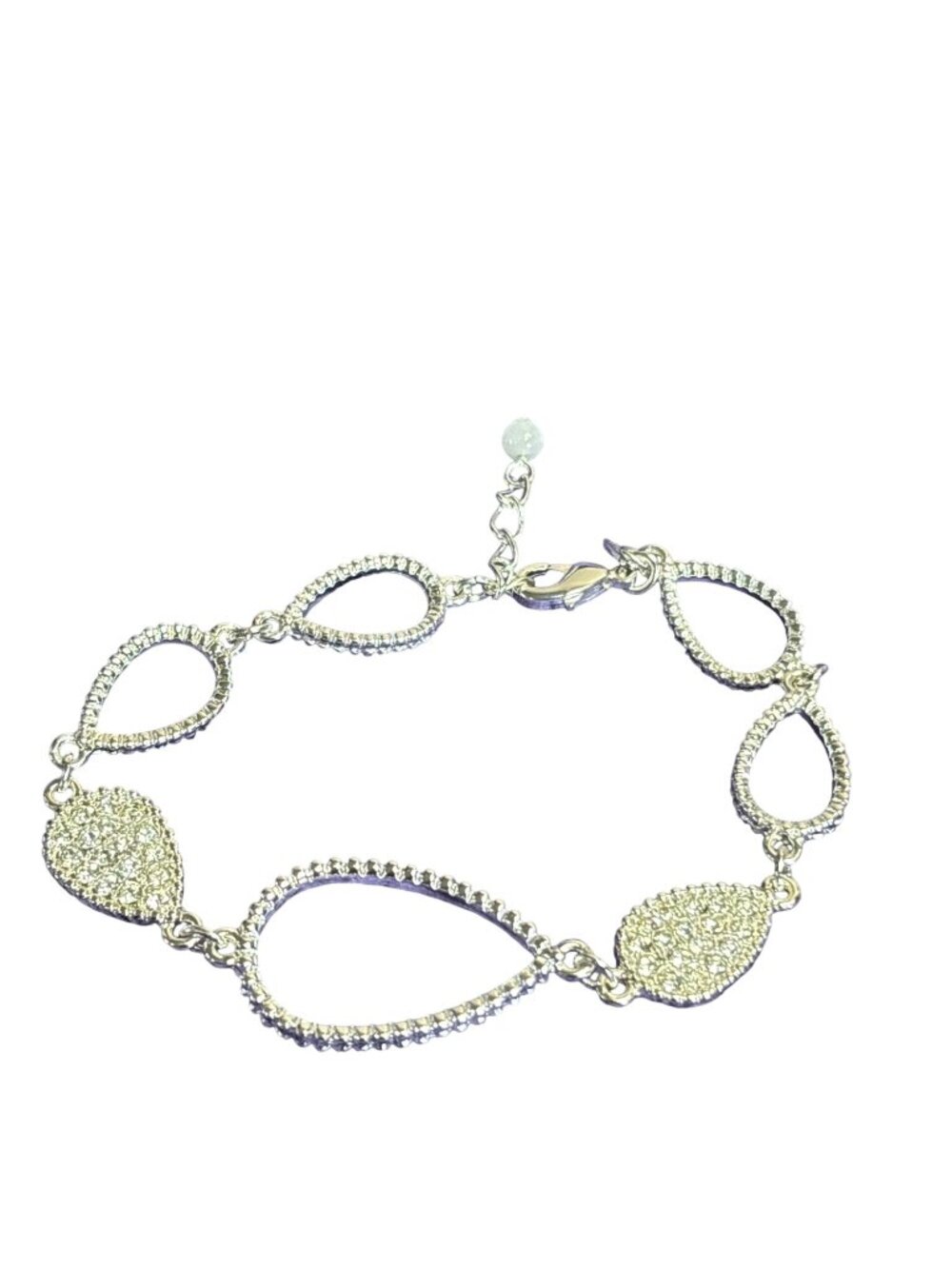 Avon SHB Signed Silvertone Bracelet Teardrops Clear Rhinestone Pave 6.75-7.75 in